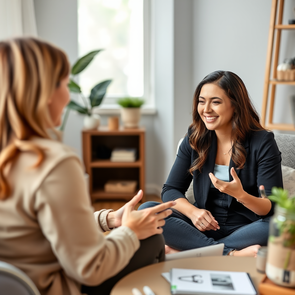 Health coach providing motivational support and guidance to a client during a virtual consultation session